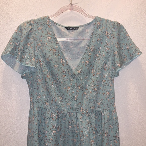 Shein green floral lightweight short sleeve mini dress - Picture 2 of 9
